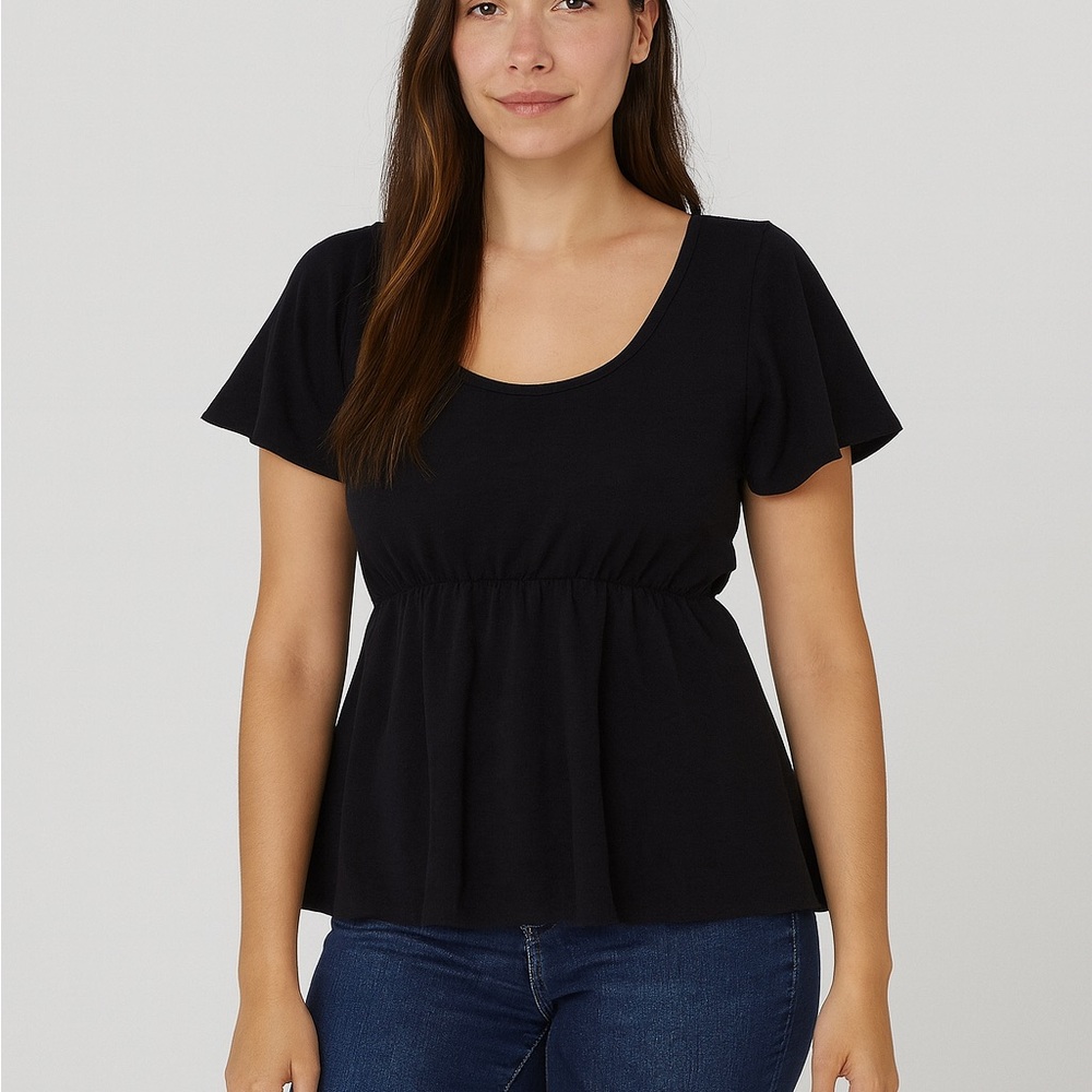 Black Flutter Sleeve Peplum Top Size S Boho Surf Casual Festival